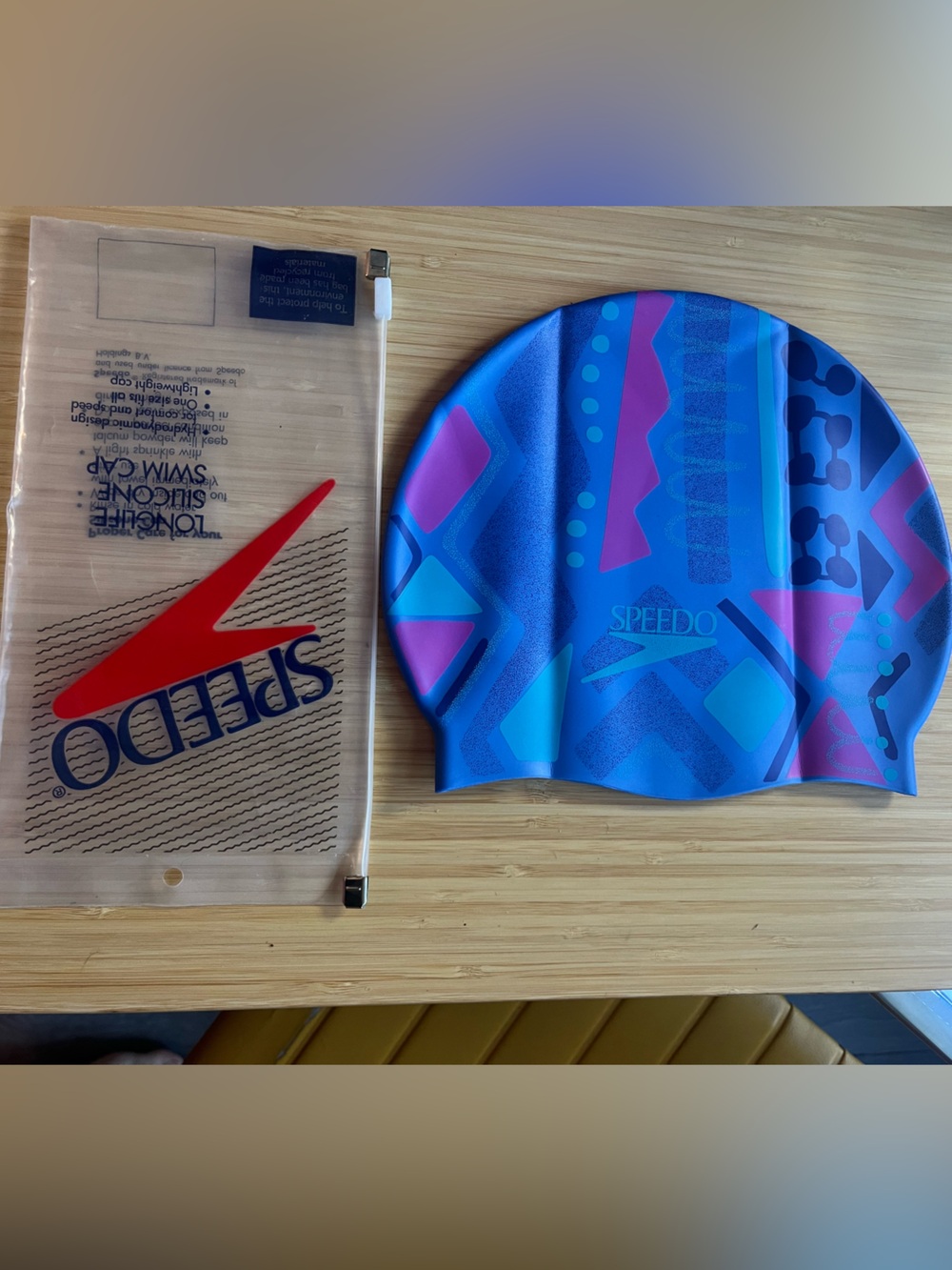 Speedo Blue Swim Cap with Pink Accent